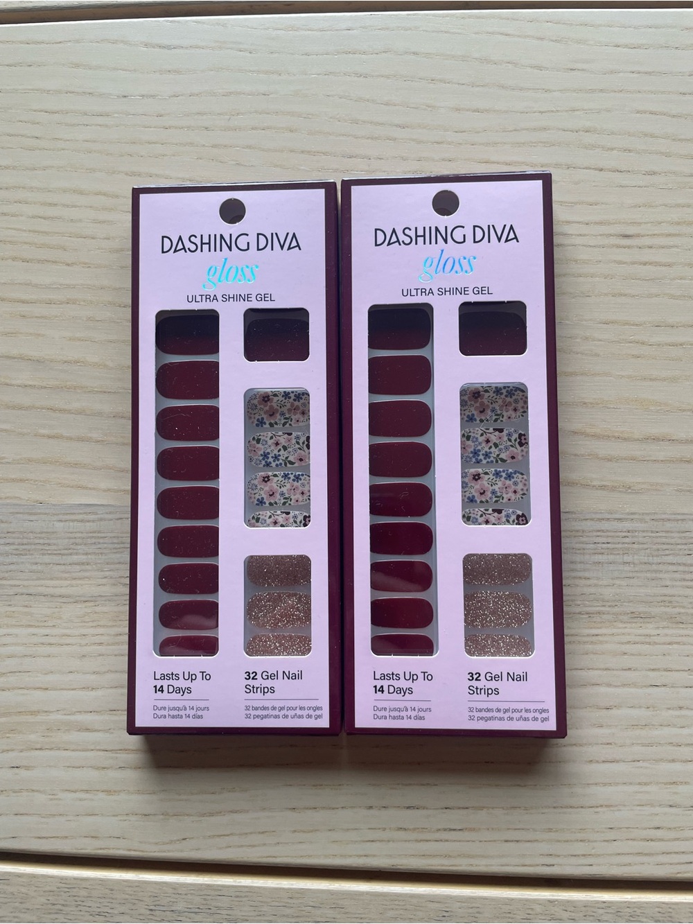 Dashing Diva Ultra Shine Gel Press On Nail Strips Burgundy Floral & Glitter